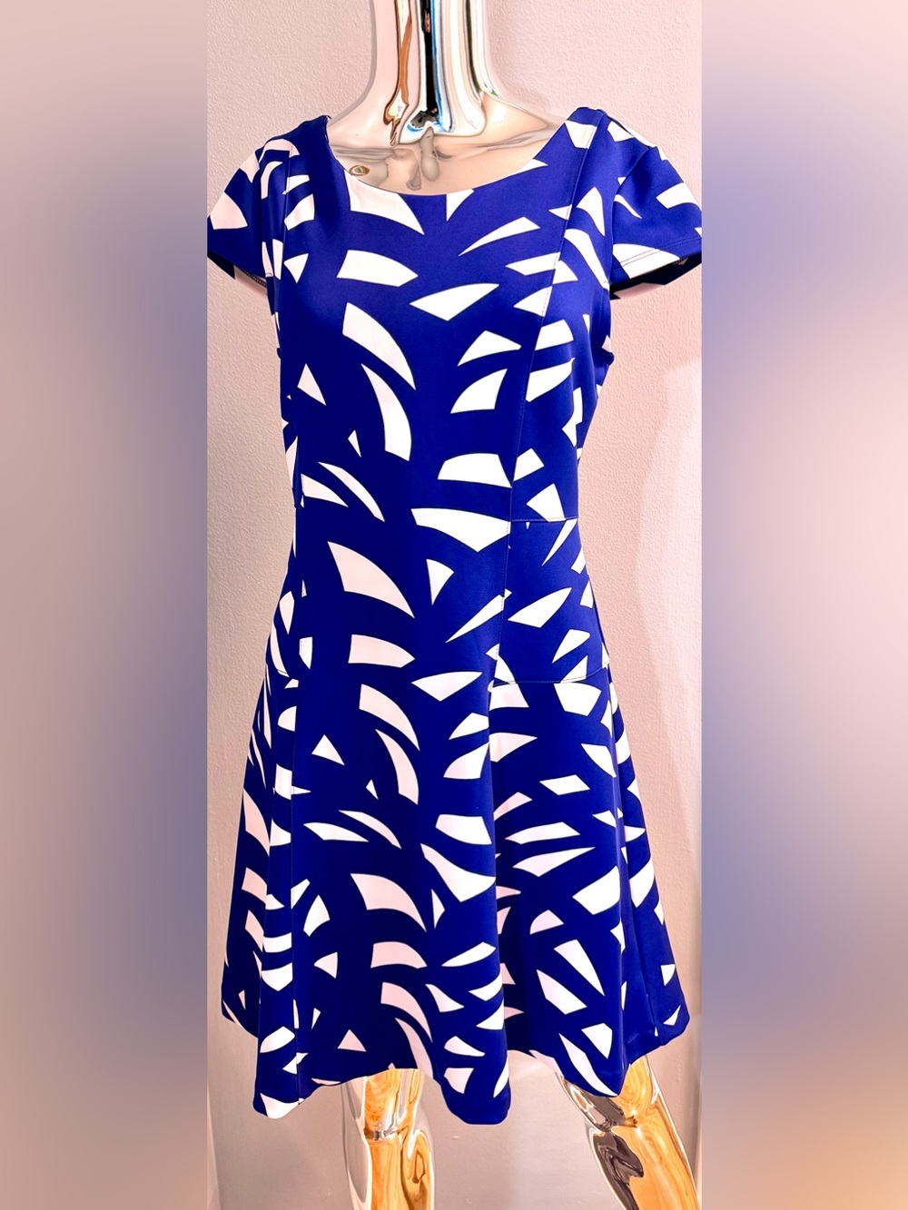 Worthington Royal Blue and White Abstract Fit & Flare Dress